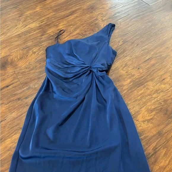 Abercrombie & Fitch One-Shoulder Satin Knotted Midi Dress Royal Blue Size XS - Picture 4 of 6